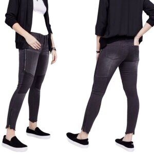 Blank NYC Patchwork Skinny Jeans Size 26 Washed Gray Zipper Detail Fray Hem